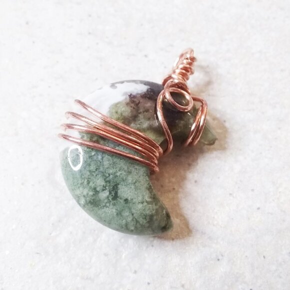 OOAK Mind Blowing Moss Agate Moon Pendant - Amazing Color Matrix! Double Sided! - Picture 9 of 13